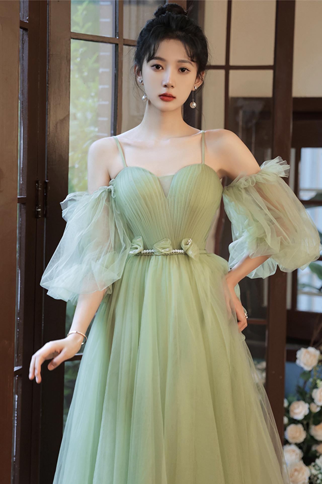 Green Tulle Long A Line Prom Dress A Line Evening Dress on Luulla