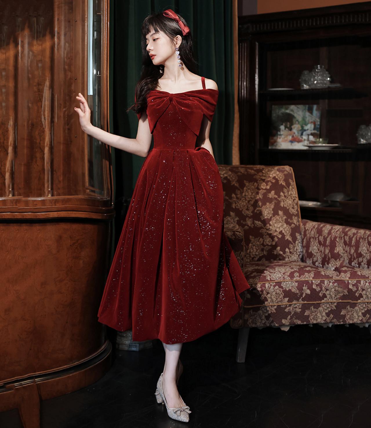 burgundy velvet homecoming dress Burgundy velvet short prom dress homecoming dress Custom size