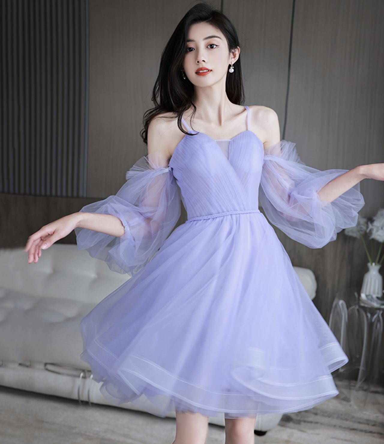 Purple Tulle Short Prom Dress Homecoming Dress