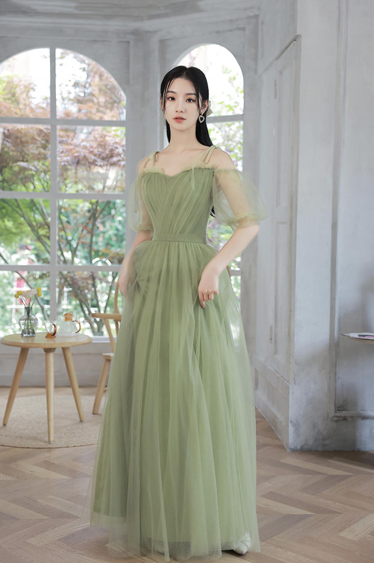 Green Tulle Long Prom Dress A Line Evening Dress on Luulla