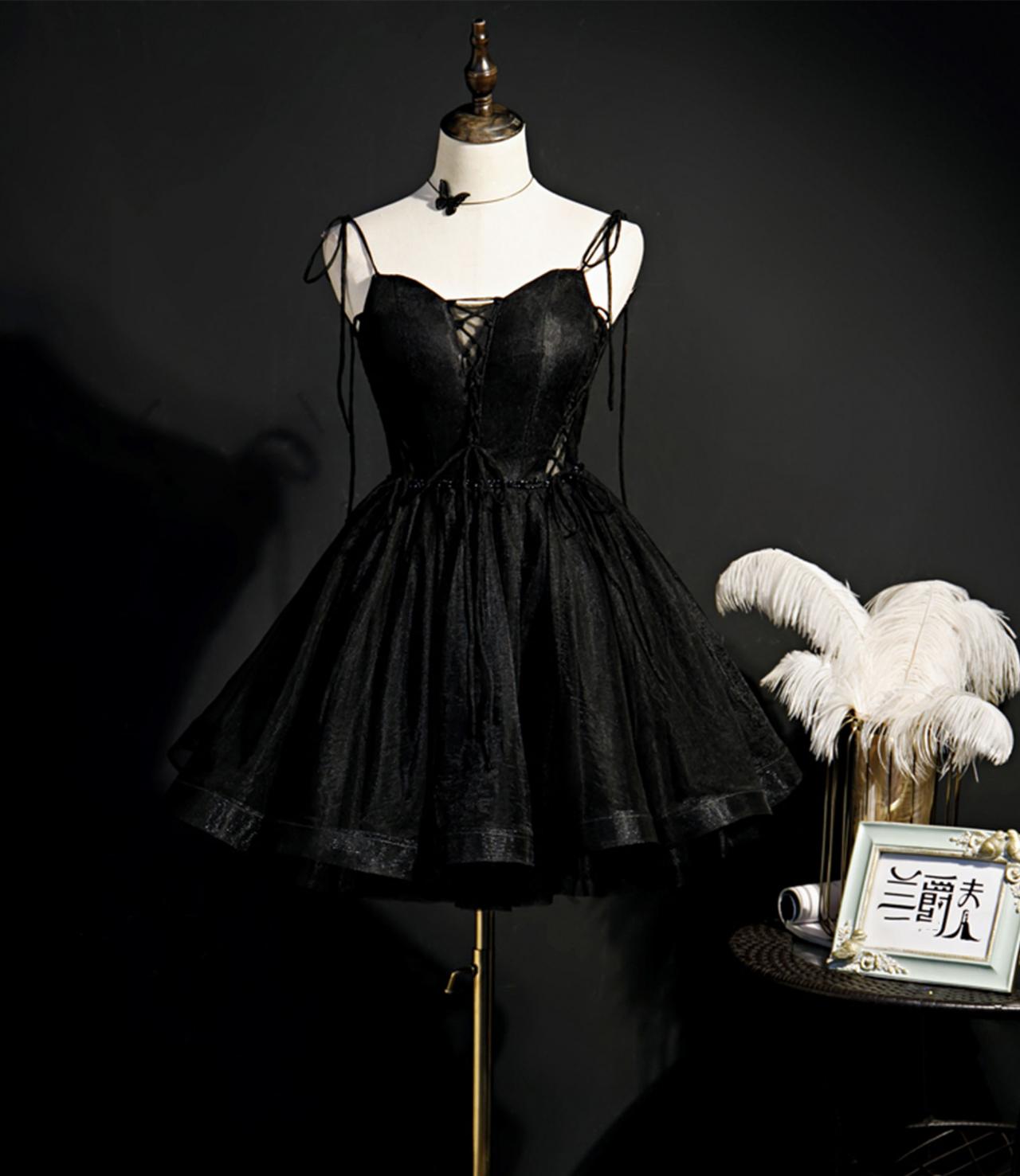 Black V-neck Tulle Short Prom Dress Homecoming Dress