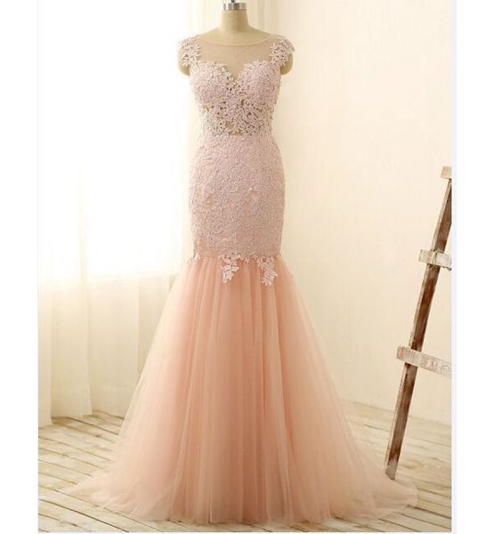 Light Pink Prom Dress,pink Tulle Lace Long Prom Dresses, Mermaid Applique Evening Dresses, Dress