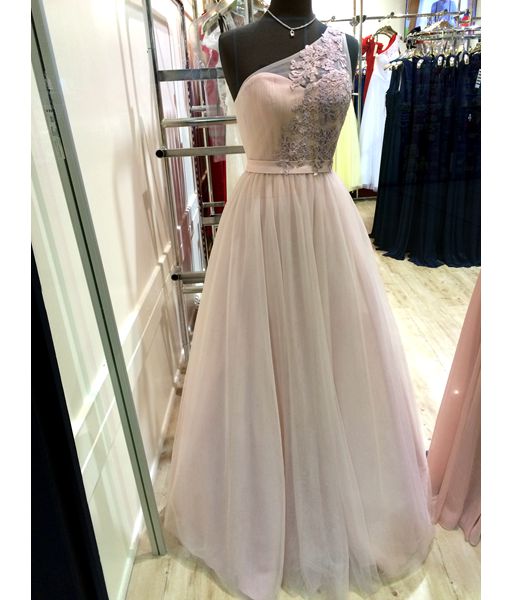 One Shoulder Prom Dresses 2016,a-line Decals Long Prom Dress,chiffon Tulle Evening Dress Formal Dress For Teens