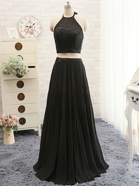 Black Two Pieces Prom Dress,a-line Beading Chiffon Long Prom Dress,grad Dresses 2016 Evening Formal Gowns