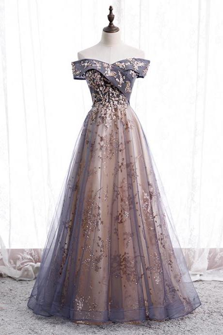 Stylish Tulle Sequins Long Prom Dress Evening Dress