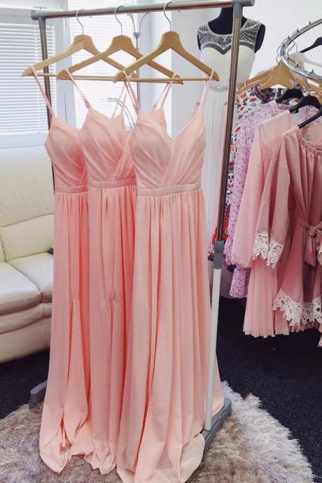 Pink Chiffon Long Prom Dress Simple Evening Dress