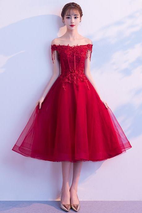 Burgundy Lace Short Prom Dress Evening Dress