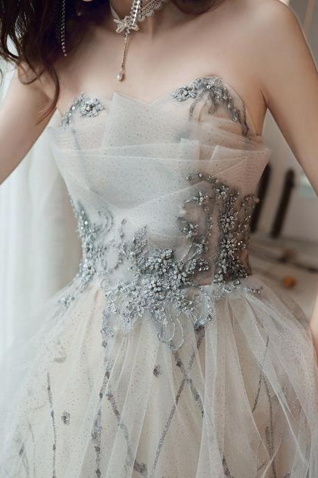 Elegant Tulle Sequins Long Prom Dress