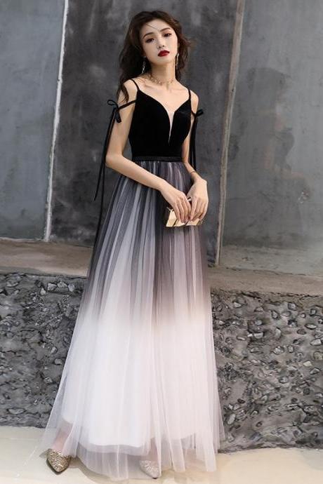 Black Velvet Tulle Long Prom Dress Evening Dress