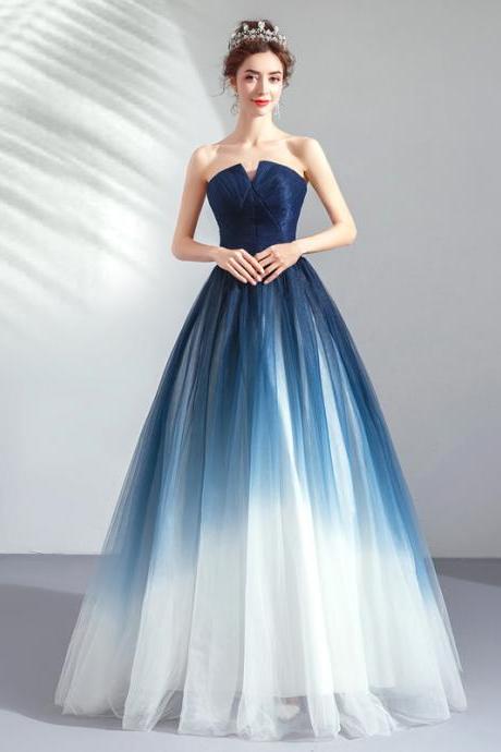 Simple Blue Gradient Prom Dress Evening Dress