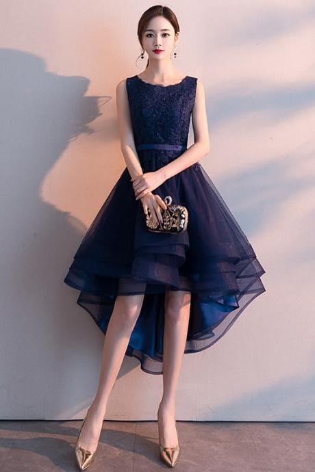Blue Tulle Lace Short Prom Dress
