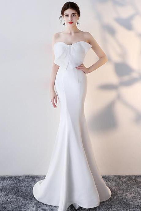 White mermaid long prom dress evening dress