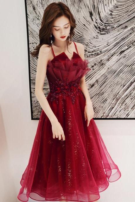 Burgundy lace sequins short prom dress homecoming dress