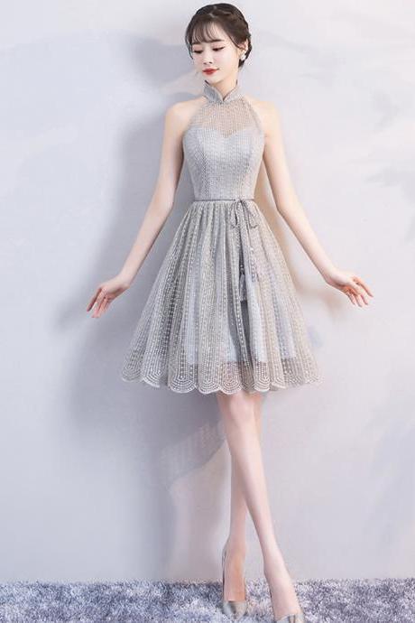 Gray tulle short prom dress party dress homecoming dress