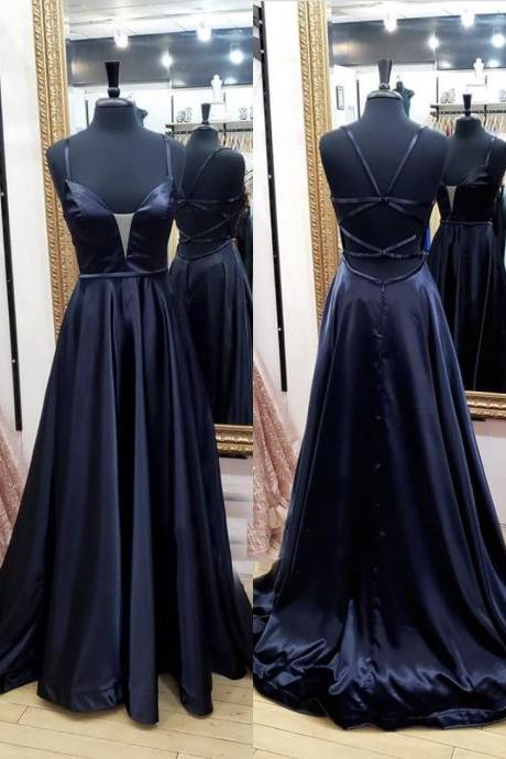 Black Satin Long Prom Dress Black Evening Dress