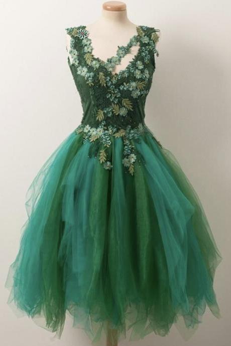 Green Tulle Lace Short Prom Dress Party Dress