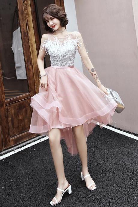 Unique Tulle Sequins Prom Dress High Low Evening Dress