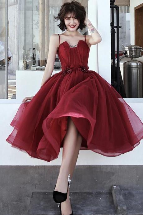 Burgundy Tulle Short Prom Dress Evening Dress