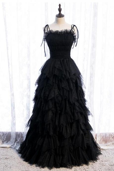 Black Tulle Long Prom Gown Formal Dress