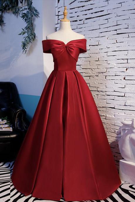 Burgundy Satin Long Prom Gown Formal Dress