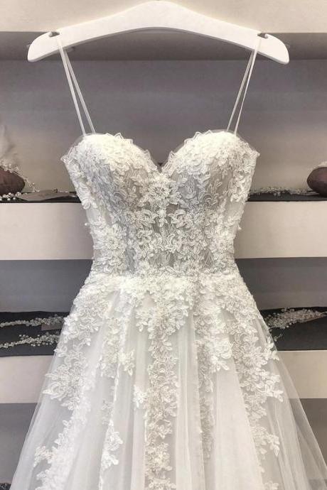 White Tulle Lace Long Prom Dress Evening Dress
