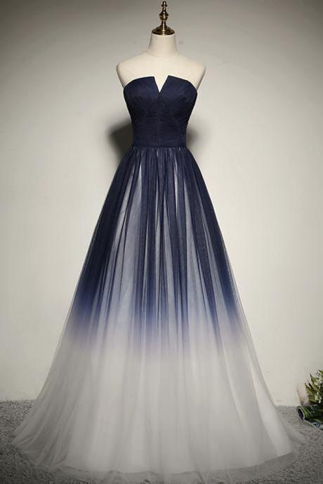 Unique Blue Ombre Tulle Long Prom Dress Blue Evening Dress