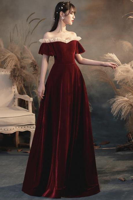 Burgundy Velvet Long Prom Dress Evening Dress