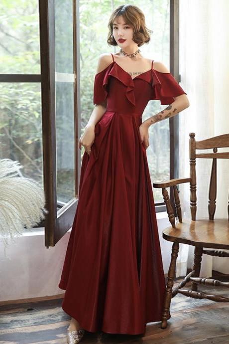 Burgundy Satin Long Prom Dress Simple Evening Dress