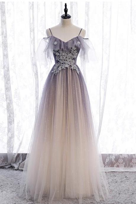 A Line Tulle Appliqué Long Prom Dress Evening Dress