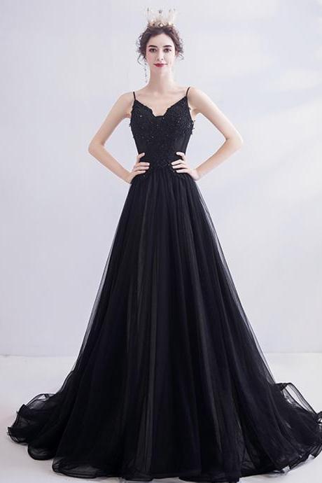 Black Lace Long Prom Dress Black Evening Dress