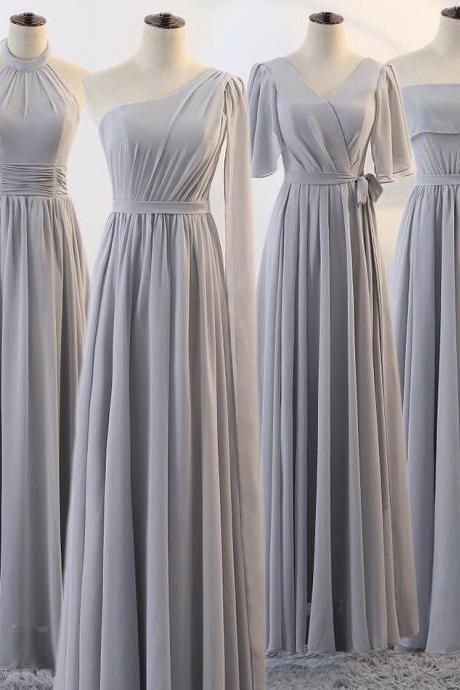 Bridesmaid Dress Simple Chiffon Long Gray Prom Dress