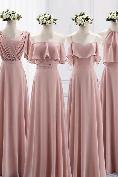 Bridesmaid Dress Simple Chiffon Long Pink Prom Dress