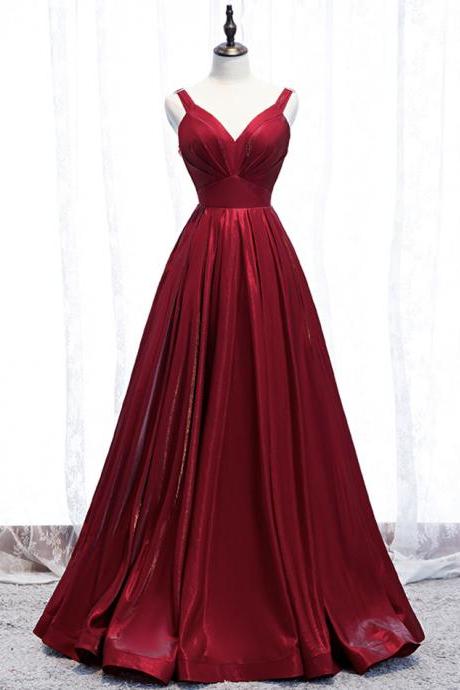 Shiny Satin Long Prom Dress Burgundy Evening Dress