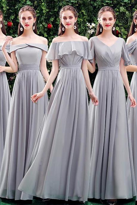 Bridesmaid Dress Gray Chiffon Long A Line Prom Dress