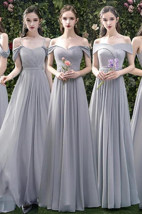 Bridesmaid Dress Gray Chiffon Long Prom Dress