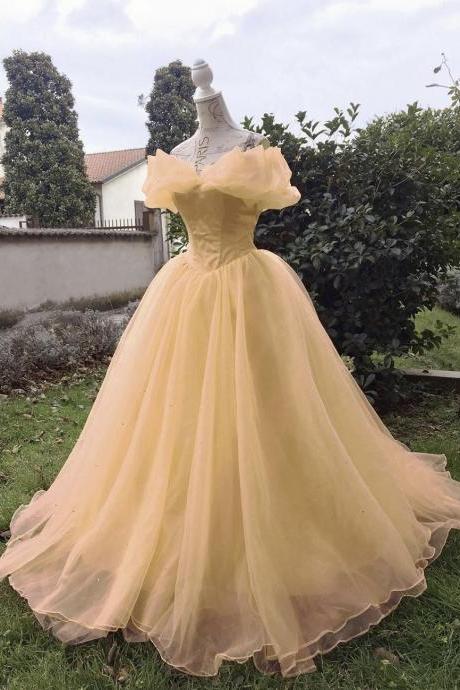 Yellow Tulle Long Prom Dress Evening Dress