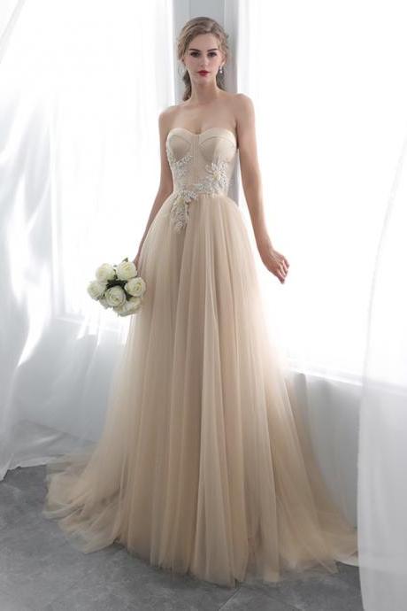 Champagne Tulle Long Prom Dress High Quality Evening Dress