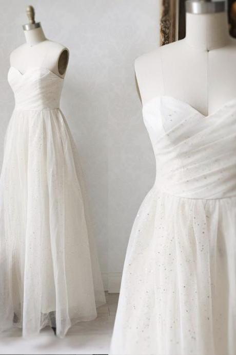 Ivory Tulle Sweetheart Neck Prom Dress A Line Evening Dress