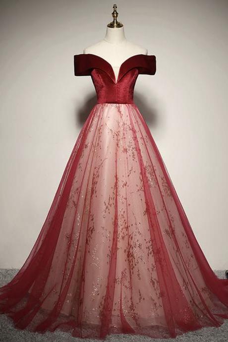 Burgundy Velvet Sequins Long Ball Gown Dress Formal Dress