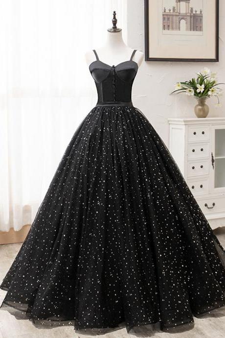 Black Sweetheart Neck Tulle Ball Gown Dress Black Formal Dress