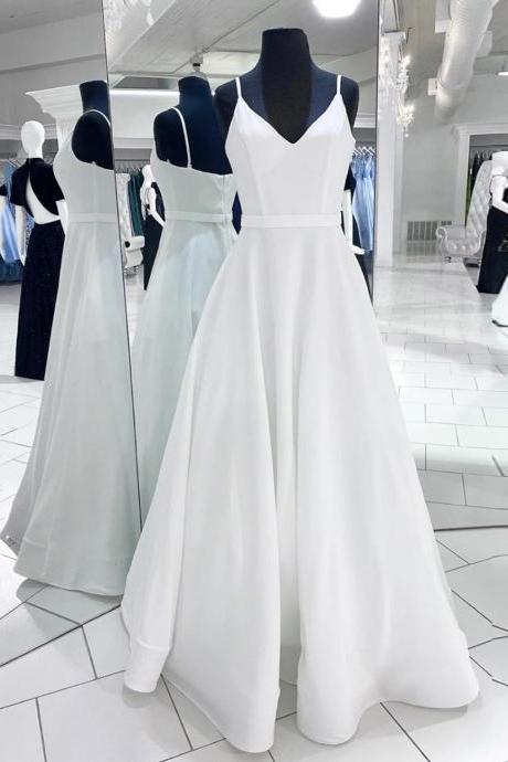 White Satin Long Prom Dress White Evening Dress