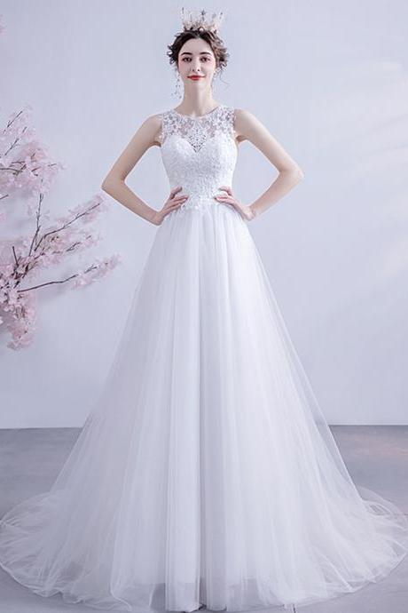 White Tulle Lace Long Prom Dress Formal Dress