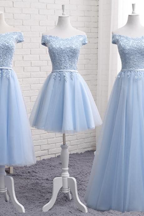 Blue Tulle Lace Prom Dress A Line Evening Dress