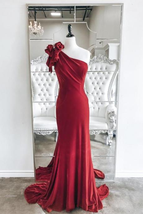 Red Velvet Long Prom Dress Mermaid Evening Dress