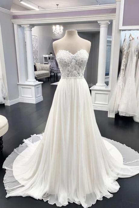 White Chiffon Lace Long Prom Dress White Evening Dress
