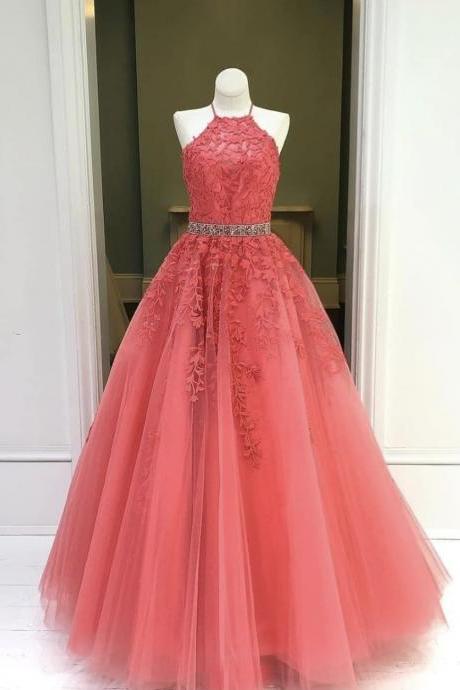 Red Tulle Lace Long Prom Dress Red Evening Dress