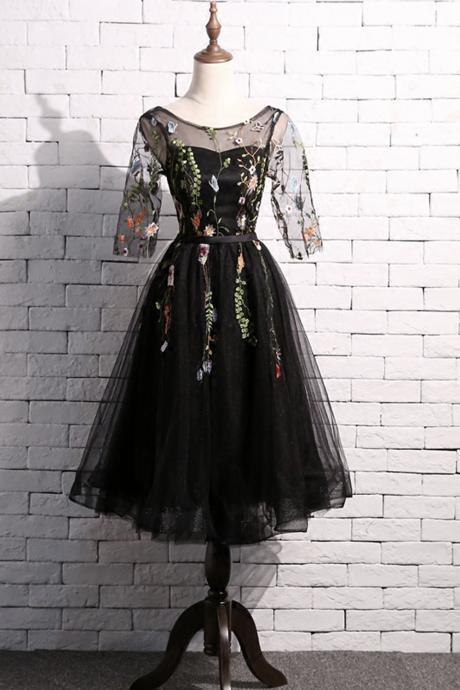 Cute Lace Short Prom Dress Black Homecoming Dress