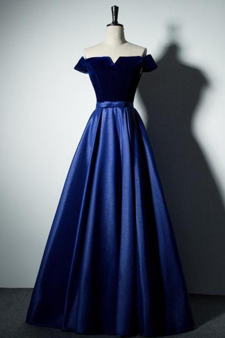 Blue A Line Satin Long Prom Dress Evening Dress
