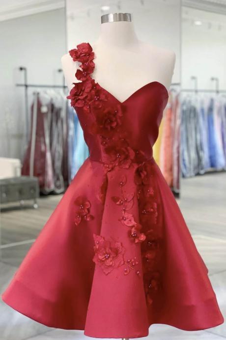 Red Satin Short Prom Dress Red Homecoming Dress