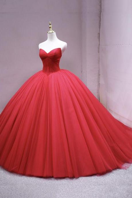 Pink Tulle Long Prom Dress Red Evening Dress